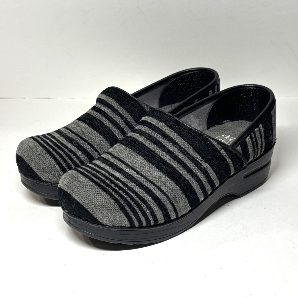 Dansko Professional Clogs Womens 37 Black Grey Striped Vegan Comfort Nurse